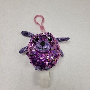 Shimmeez Purple Sequin‎ Plush keychain / backpack clip